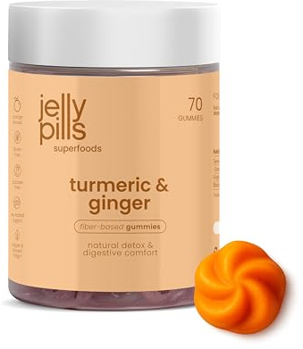 Jelly Pills Kurkuma Gummies mit Curcumin, Ingwer & schwarzem Pfeffer (Piperin) – 70 vegane Gummibärchen ohne Zuckerzusatz – Orangengeschmack