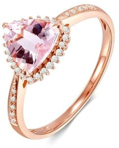 ANAZOZ Ringe Frauen Rosegold 750, Morganit Ring 0.9 Karat und Moissanit Trauringe für Damen größe 65 (20.7)