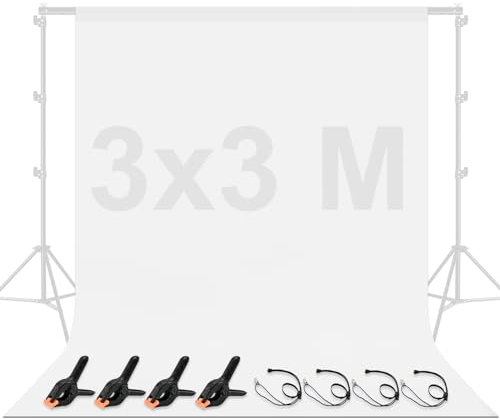 BENOISON Foto Hintergründe Weiß - 3x3M Fotohintergrund Faltbarer Fotografie Hintergrund für Fotostudios Video Modefotografie mit 4 Backdrop Clips & 4 Klammern