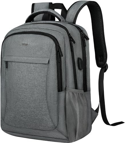 Voova Travel Laptop Backpack for Women & Men, Lightweight Business Rucksack Work Bag with USB Charging Port, Anti Theft Backpack Waterproof Slim School Rucksack Fits 15.6 Inch Laptop, Grey