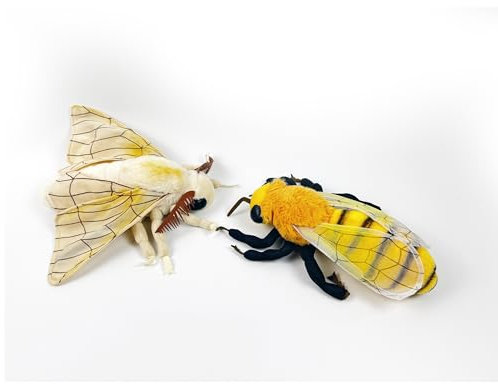 PuffPurrs Motten- und Bienen-Plüschtier-Set, entzückende und lebensechte Insektenfreunde, ideal für Naturliebhaber und Kinder, 2 Stück