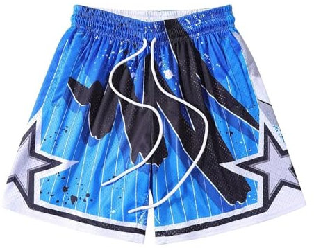 BOOMLEMON Herren-Basketball-Shorts, Fitnessstudio, Training, athletische Shorts, Netz-Grafikdruck, Laufhose, magic blue, Klein
