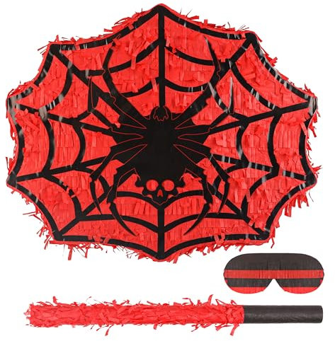 BIRCHIO Spinnen Pinata Set mit Augenbinde und Fledermaus (41 x 33 x 10 cm), perfekt für Mädchen, Kinder, Geburtstag, Dekorationen