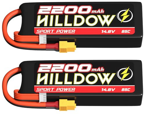 Lot de 2 batteries Lipo 14,8 V 4S 85 C 2200 mAh avec prise XT60 pour modèles télécommandés, avions, hélicoptères, quadricoptères, drone FPV