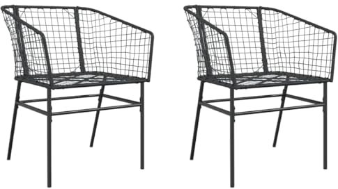 vidaXL Gartenstühle 2 STK., Gartenstuhl mit Stahlrahmen, Gartensessel Stuhl für Garten Balkon Terrasse, Sessel Stuhlset Gartenmöbel, Schwarz Poly Rattan