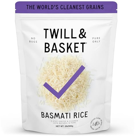 Twill & Basket Basmati Rice 2 lb – Premium Long Grain Kosher Rice – Aromatic and Fluffy Texture – Naturally Aged for Authentic Flavour