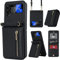 ZHOZEXIN Kompatibel mit Samsung Galaxy Z Flip 4 Stand Stylische Flip Schutztasche aus Leder,Brieftasche mit Reißverschluss,Kartenfach,Geldfach,Handytasche mit Kordel für Galaxy Z Flip 4 (Schwarz)