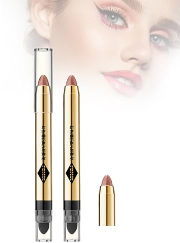 Mikabila 2 in 1 Lidschatten Stift,Schimmernder Und Matter Eyeliner-Stift,Doppelkopf Design mit Schwamm Brush,Creme Lidschatten Stick,Hervorhebung Pigmentierter glänzender Lidschatten(Pink)