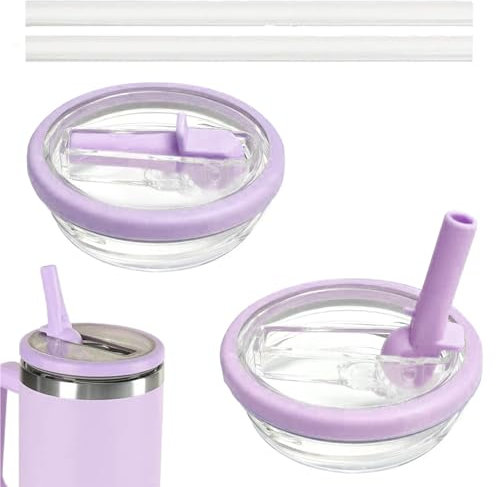 40 OZ Tumbler Flip Straw Lid Replacement Fit for Stanley Quencher Tumbler, 2 PCS Spill Proof and Leak Resistant Tumbler Lids Compatible with Stanley Cup Accessories(Purple)