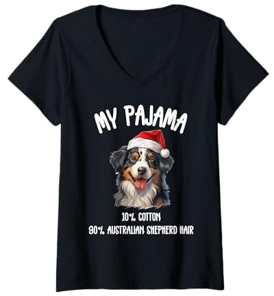 Femme Berger australien de Noël - Motif chien pour les amoureux des animaux T-Shirt avec Col en V