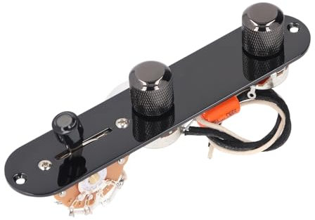 Fully Loaded Guitar Control Plate, Pre Wired 3 Way Control Plate with Wiring Harness, Large Potentiometers Knurled Volume Tone Controls Knobs for Telecaster Electric Guitar