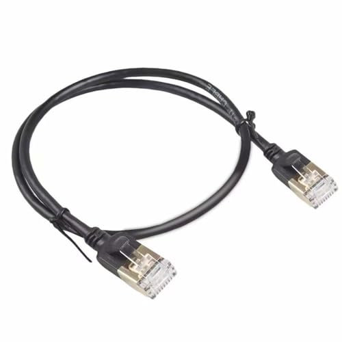 Elfcam® - 1m Cable Ethernet Slim Cat 8 Ultra Delgado 32AWG SFTP 40Gbps 2000MHz, Cable LAN/WAN con Conectores RJ45, Negro Redondo
