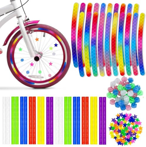 NHPY 116 Stück Speichenreflektoren Fahrrad,360°Sichtbarkeit Reflektoren Fahrrad,SetReflektor Aufkleber Fahrrad und Reflektierende Sternendekoration für Mädchen und Jungen Fahrrad Speichen Dekoration