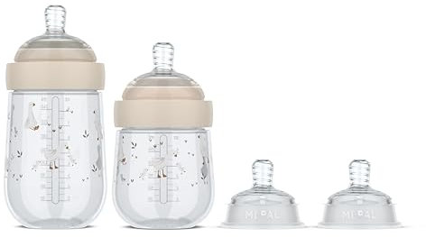 Mepal - Set di biberon per bambini Mio Little Dutch - 3 pezzi - Biberon anticolica - Il design a spirale impedisce l'intasamento - Silicone di grado medico - 165 + 240 ml - Little Goose