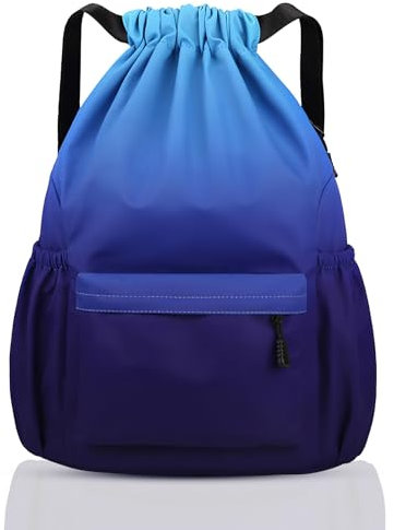 Fadeeg Sportbeutel, Sportrucksack Kinder, Turnbeutel Damen Und Jungen, Turnbeutel Mit Kordelzug Beutel Rucksack Für Farule, Fitnessstudio, Sport, Reisen, Farbimmen-Farbverlauf blau