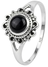 mantraroma Onyx Silberring Damen 925 – Cabochon Edelstein Ring, Vintage Design Statement Schmuck