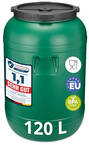 Garronda 120 L Rund Weithalsfass Futtertonne Wassertank Grün GD-0142 | BPA-frei, ohne Dichtung, als Wasserbehälter und Futterbehälter für Tierfutter, Sauerkraut, Gurken und Lagerung