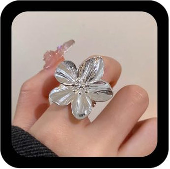 Xmsrn Vintage Metall Blume Knöchel Ring Silber Große Blume Finger Ring Punk Blume Ring Boho Blume Hand Ring Übertrieben Offen Blume Ring Aussage Offen Ring Für Frauen