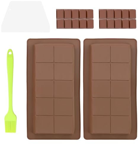 2 moldes de silicona para chocolate, antiadherentes, 10 cavidades, reutilizables, de silicona, con espátula, moldes para hornear dulces de chocolate y praliné
