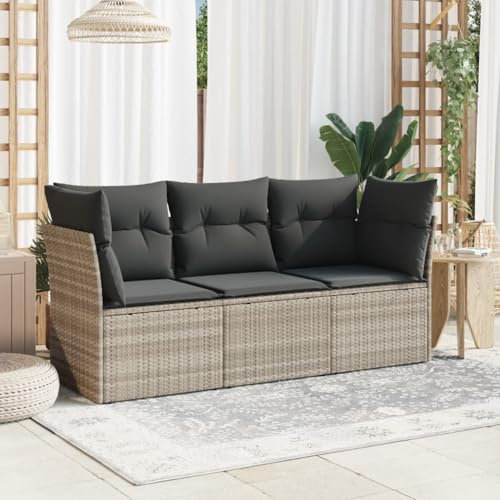 Utiny 3-TLG. Gartensofa Lounge Sofa Outdoor Gartenmöbel mit Kissen Hellgrau Poly Rattan