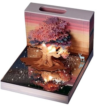 HTYUKFDG Sakura Tree House 3D-Notizblock, Zeitmesser, Kalender, Papier, Schnitzerei, Kunst, Handwerk, Skulptur, Schreibtischkalender mit Licht, DIY, antihaftbeschichtete Haftnotiz