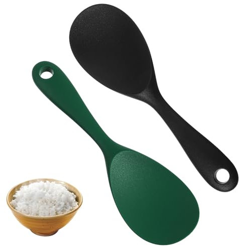 Ouligay Lot de 2 cuillères à riz en silicone - Cuillères de service anti-adhésives - 22 x 6,5 cm - Cuillères de cuisine en silicone résistantes à la chaleur - Pour purée de pommes de terre, riz ou