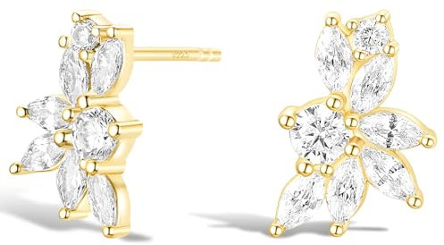 Titaniumcentral Damen Cluster Ohrringe Stecker Marquise Rund Zirkonia Glitzer Braut Hypoallergene Ohrstecker Gold