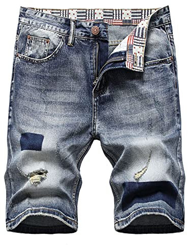 Pantaloncini di Jeans Uomo, Uomo Estivi Denim Jeans Shorts Casual Basic Distrutto Pantaloncini Moda Bermudas con Vita Elastica Jeans Corti Uomo Bermuda Cargo Uomo Hip Hop con Schizzi di Vernice