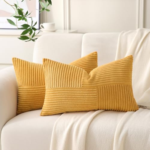 Yosodeko 2er Set Kordsamt Kissenbezug 30x50 Kurkuma Gelb, Flauschig Boho Kissenhülle Kissenbezüge Sofakissen Couchkissen Dekokissen Zierkissenbezug Weich Deko für Couch Bett Sofa Wohnzimmer