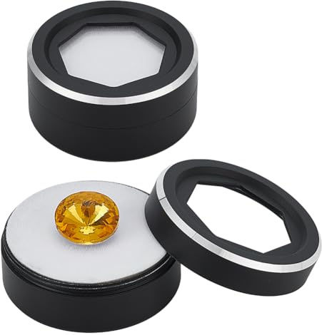 BENECREAT 2 mini Boîte Ronde Noire en Pierre de 39.5 x 19mm Petite Boîte de Présentation de Pierres Précieuses en Diamant en Vrac Présentoir à Bijoux pour Pierres Précieuses et Cristaux