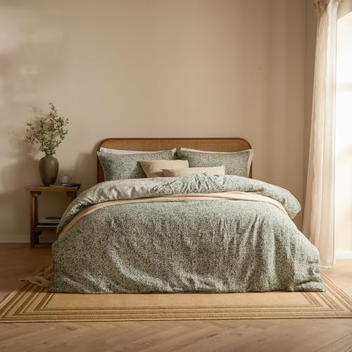 Yard Perrie Leaf Duvet Cover Set (Forest, Single) | Relaxed cotton muslin with a reversible floral design