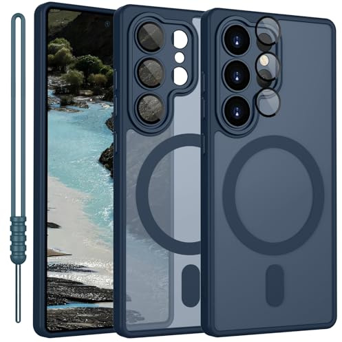 für Samsung Galaxy S22 Ultra Hülle kompatibel mit MagSafe, Handyhülle für Samsung Galaxy S22 Ultra Magnetisch Matte Touch Kameraschutz, rutschfest Kratzfest Schutz Stoßfest Hülle Dunkel Blau