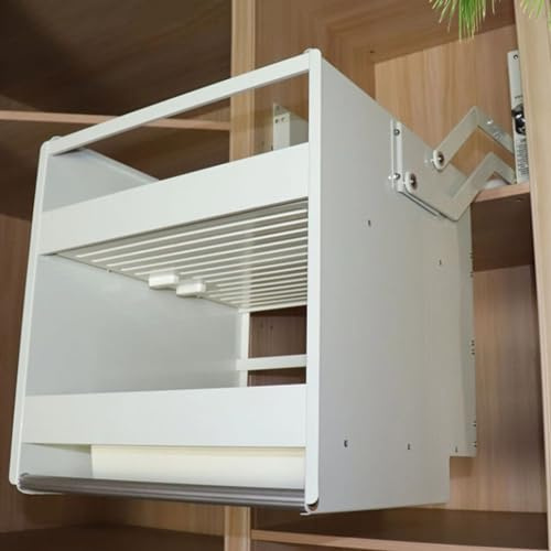 Ausziehbares Regal mit 2 Ebenen, Aluminium, ausziehbares Regalsystem, für obere Schrankbreite ≥ 55,9 cm - 86,9 cm, 4 Kugellager-Gewichtseinstellungen, trägt 20 kg