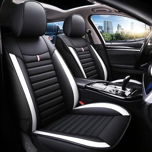 QWEDFSD Auto PU Leder Sitzbezüge Sets für MG MGS5 EV 2025,Premium Wasserdicht Autositzschoner Vorder Hintensitze Airbag-Freundlich Accessories, White-Black/C