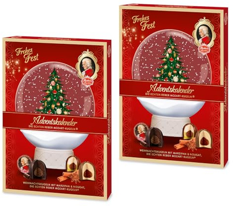 Reber Mozart Adventskalender 2er Set – Premium Confiserie mit Mozart-Kugeln, Marzipan & Nougat | Festlicher Genuss in der Adventszeit (2×480 g)