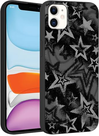 Yoedge Black Star Print Phone Case for iPhone 11 6.1, Cute Fashion Pattern Aesthetic Trendy Stylish Design Women Girly Cover Protective Slim Silicone Shockproof