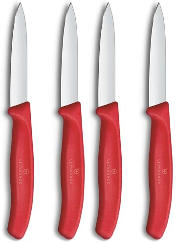 Victorinox Swiss Classic, Schäl- und Gemüsemesser Set, 2teilig, Extra Scharfe Klinge, Gerader Schliff für Präzise Schnitte, 8 cm, Rostfreier Stahl, Rot (Packung mit 2)