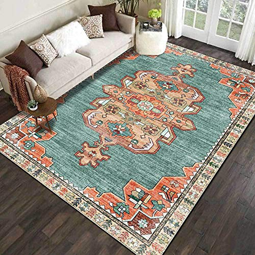 Chanxiang666 Teppich Kurzflor, 160x230cm Ethnischer Stil, orange-grün Weich Kurzflor rutschfest Waschbar,