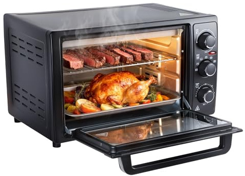 32L Convection Countertop Toaster Ovens, 1500W Multi-Functional Air Fryer Oven with Rotisserie & Dehydrate, 60-Min Timer, Stainless Steel Electric Oven for Baking Roasting Toasting UK
