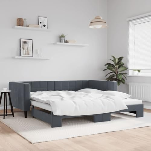 YunCangg Tagesbett Ausziehbar Dunkelgrau 100x200 cm Samt mit stabilem Metallrahmen und Holzlattenrost, 2-in-1 Schlafsofa mit praktischem Bettkasten, modernes Design für Wohn- und Schlafzimmer
