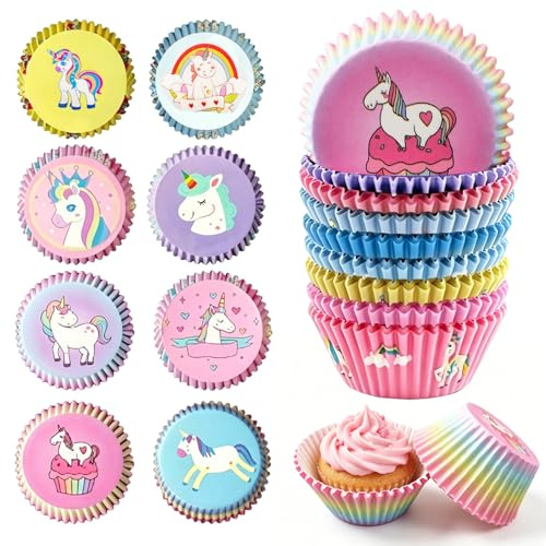 YOUYIKE 200PCS Pirottini per Muffin Carta, Stampo Unicorno da Forno e Getta, Caissette Cupcake per Compleanni e Feste a Tema