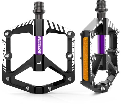 AEYINO Aluminium MTB Plattform Pedale - 9/16 CNC | CNC Aluminium Gehäuse, Anti-Rutsch Pins, mit Reflektoren für Sicherheit, 9/16 Achse für MTB, Citybike & Rennrad