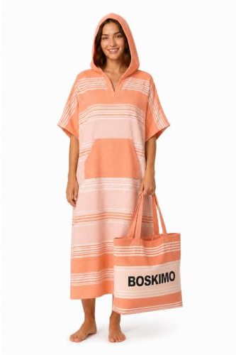 BOSKIMO Bademantel-Poncho für Erwachsene mit Kapuze - Strand, Pool, Surf - Tasche inklusive