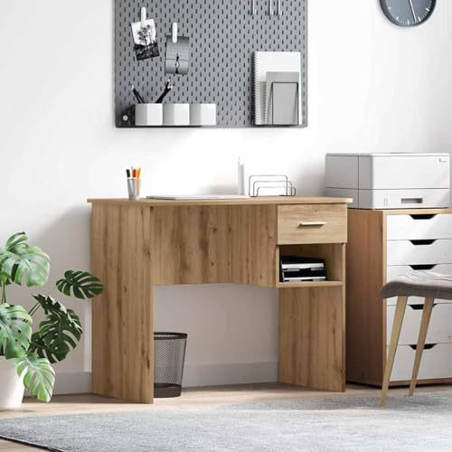 Adaxibro Schreibtisch Artisan-Eiche Holzwerkstoff 90 x 49 x 75 cm mit Schublade und Regal, platzsparend für Büro Homeoffice Arbeitszimmer, ergonomisch und stabil für Laptop und Computer