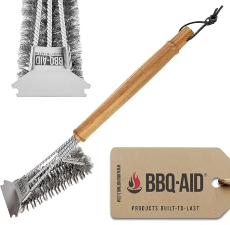 Barbecue grill Brosse – Nettoie tous les angles, Extended, grande poignée en bois et poils en acier inoxydable – No scratch de nettoyage pour n'importe quel Grill : Char Broil et céramique – Bbq-aid