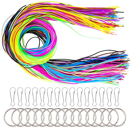 tao Pipe 200 PCS Scoubidou Strings with Snap Clips Key Chain Rings | DIY Plastic Lacing Cord Handwork Gimp String for Jewelry Making in 20 Colors