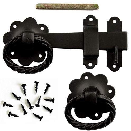 Golden Grace Gate Ring Twisted Latch in Black Finish, Pack Catch Metal for Outdoor Gates - 21.4cm x 12.7cm x 4 cm