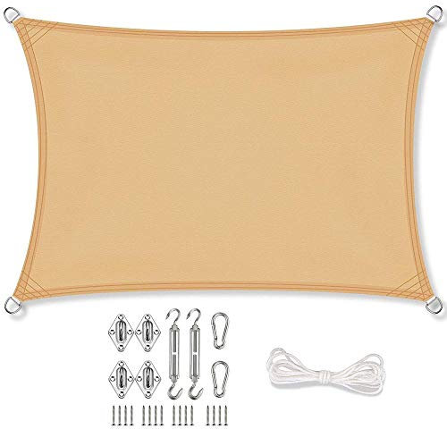 Vivanutria aguasol Sonnensegel Rechteck 4 x 6 m + GRATIS (!) Befestigungsmaterial | Farbe Sand | für Garten, Balkon & Terrasse | Sonnenschutz | Wetterschutz | wasserabweisend | PES | Polyester