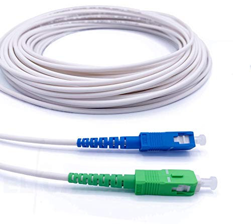Elfcam® - Câble/Rallonge Fibre Optique ( Freebox ) - Jarretière Simplex Monomode SC-APC à SC-UPC - Blindage et connecteur renforcée - Perte très fiable - Blanc, 100M