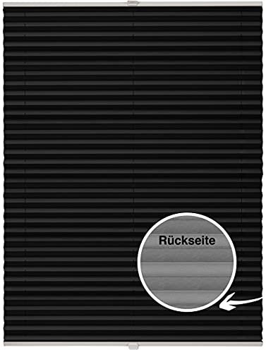 ondeco Plissee nach Maß Thermo für Fenster innen Montage in Glasleiste mit Spannschuh Sonnenschutz-Rollo Lichtschutz Blickdicht leichte Verdunkelung Schwarz B: 81-90 cm, H: 151-200 cm